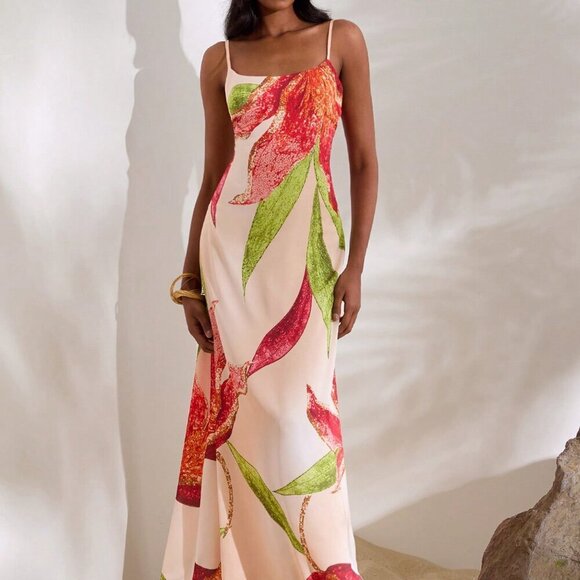 Multicolor Boho Women's Woven Printed Long Dress With Spaghetti Straps - Picture 5 of 7